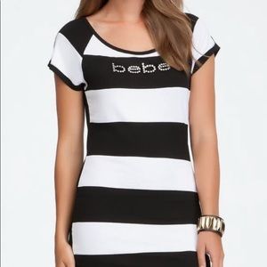 BEBE LOGO RUGBY STRIPE TEE DRESS